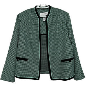 Sag Harbor Womens Green Black Houndstooth Padded Shoulder Blazar Jacket Size 18W